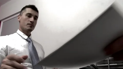 The Gay Office: Tattooed hairy hunk wearing underwear rimming